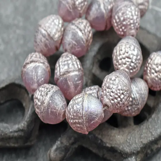 *8* 10x12mm Platinum Washed Semi Transparent Thistle Acorn Oval Beads {2}