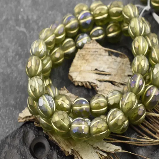 *20* 8mm Gold Washed Matte Olivine Luster Faceted Round Melon Beads {3}