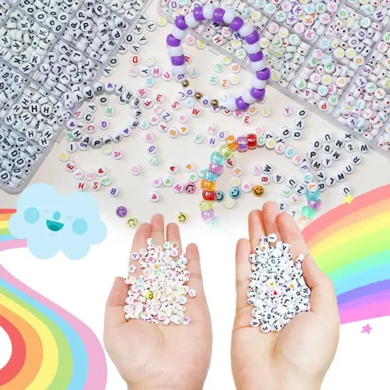 2Box 2500Pcs+ Alphabet Letter Beads, 4x7 mm A-Z and Smile, Heart, Figure,Acrylic Beads, Beads for Jewelry Making, Beads for Bracelet Making Kits Beads {5}