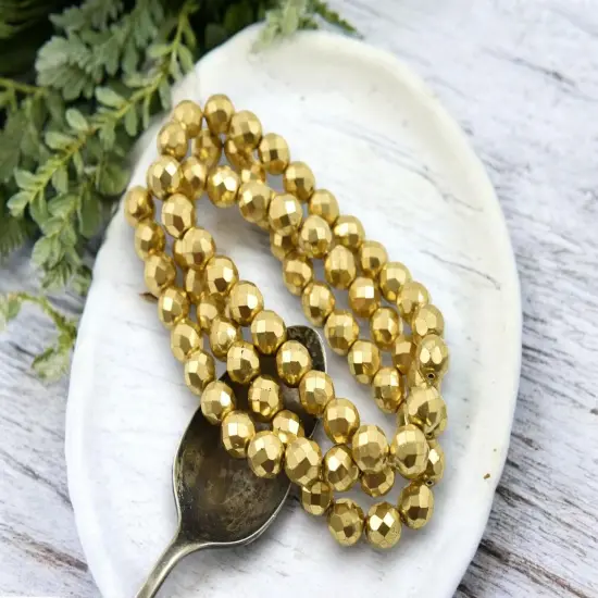 *25* 8mm Gold Fire Polished Round Beads {3}