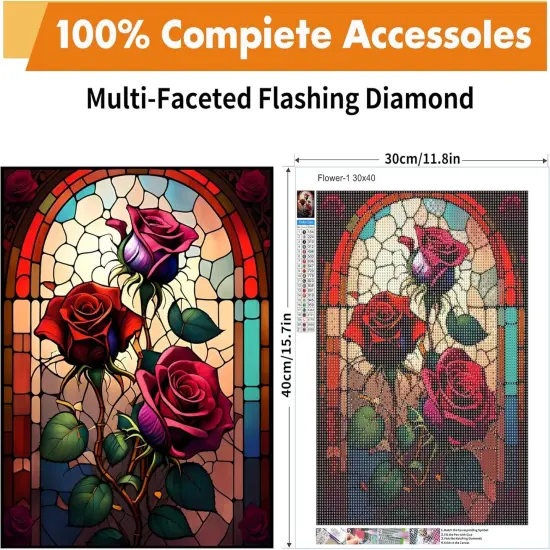 Diamond Art Painting Kits for Adults Diamond Art Kits for Adults Beginners,5D Translucent Gems Diamond Painting,DIY Full Drill Diamond Gem Art and Crafts 12x16inch (Glass Flower) {2}