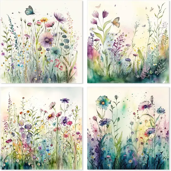 4 Pcs Diamond Art Kits DIY Painting for Adult Aesthetic Wall Diamond Crafts Aesthetic Room Decor Cute Painting Pictures 5d Craft Wall Decor for Home 10 x 11.8''(Wild Flower) {1}