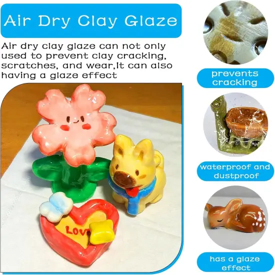 2 x 100ml Air Dry Clay Glaze, Clay Glaze Air Dry for Airdry Clay, Air Dry Clay Varnish Can Not Only Used to Prevent Clay Cracking, Scratches, and Wear,It Can Also Having a Glaze Effect (Gloss+Matte) {4}