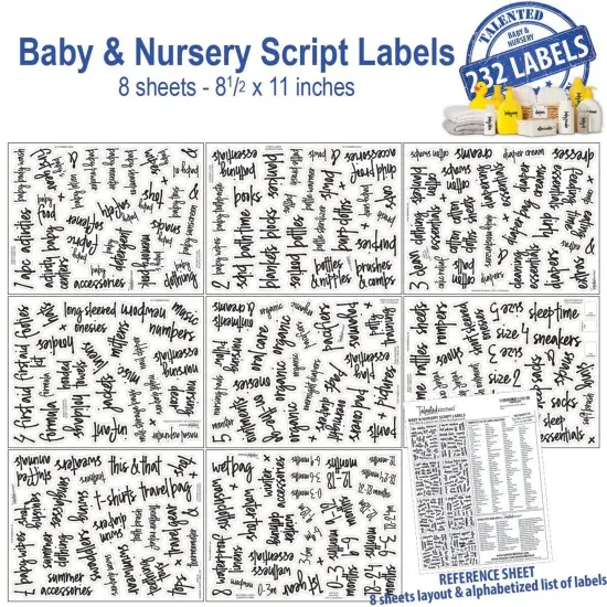 Talented Kitchen Baby & Nursery Labels &ndash; 232 Script Kids Bedroom Storage Labels for Dressers, Toys, Stuff, Closet, Changing Table Organization Black {3}