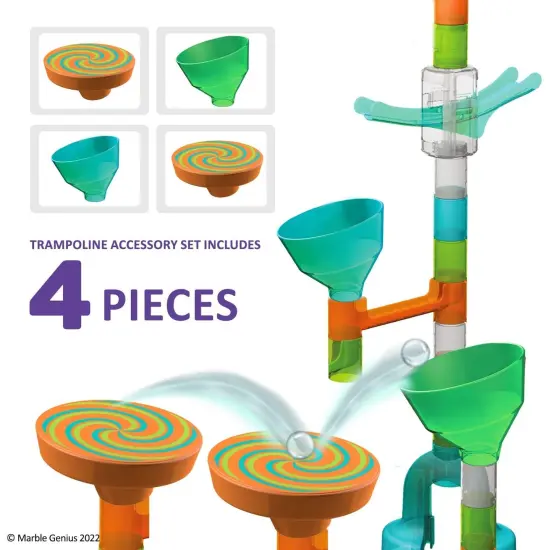 Marble Genius Stunts Trampoline Set: Includes 2 New Patented Trampolines and 2 Catch Buckets, Compatible with Other Marble Genius Products, for Ages 5 and Above, Orange Swirl {2}