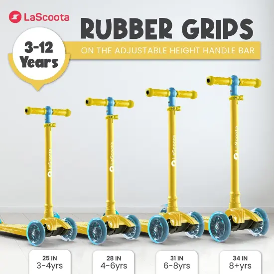 LaScoota 2-in-1 Kids Kick Scooter, Adjustable Height Handlebars and Removable Seat, 3 LED Lighted Wheels and Anti-Slip Deck, for Boys & Girls Aged 3-14 and up to 100 lbs, Gift-Ready Gold Scooter {3}