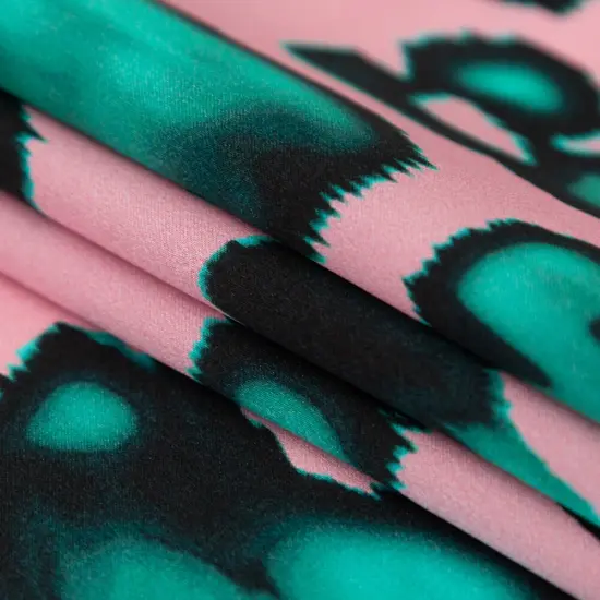 1 Yard Pink Turquoise Abstract Digitally Printed Silk Charmeuse Fabric 55 inch Width {3}