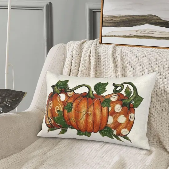 2 Orange PumpkinThrow Pillow Covers Outdoor Decor (Three Orange Pumpkin) {5}