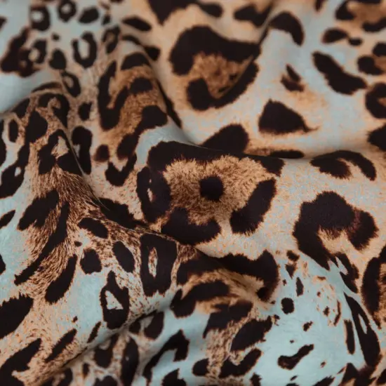 1 Yard Aqua Brown Jaguar Digitally Printed Silk Charmeuse Fabric 55 inch Width {2}