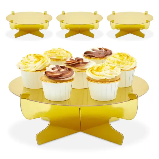 4 Pack Mini Cardboard Cupcake Stand Set, Metallic Gold Dessert Holders for Table (11.5 x 4 In) {1}
