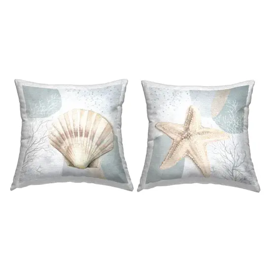 Stupell Industries Scallop Starfish Sealife 2pc Outdoor Pillow Set, 18 x 7 x 18 {1}
