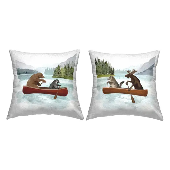 Stupell Industries Woodland Animals Canoeing 2pc Outdoor Pillow Set, 18 x 7 x 18 {1}