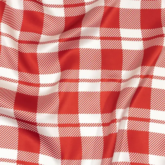 1 Yard Balenciaga Italian Red and White Plaid Silk Charmeuse Lightweight Designer 55 inch Width {1}