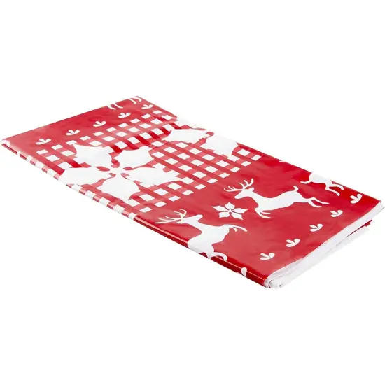 3 Pack Christmas Reindeer Plastic Party Tablecloths, 54" x 108" Red Rectangular Disposable Table Covers for Xmas Holiday Supplies {5}