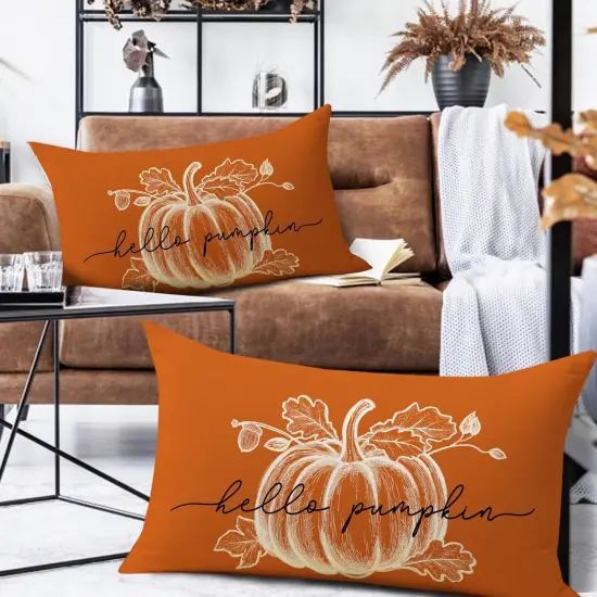 Pillow Covers 12 x 20 Set of 2, Rectangular Orange Autumn Outdoor Home Decor, {5}