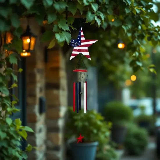 Northlight Stars and Stripes Patriotic Outdoor Garden Windchime - 36" Multi {1}