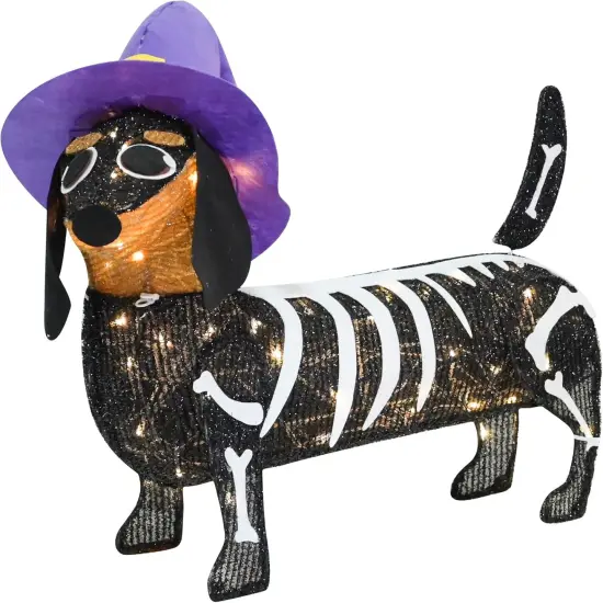 Pre-lit 25.5 Inches Long Halloween Skeleton Dachshund Dog Lighted Decor {5}