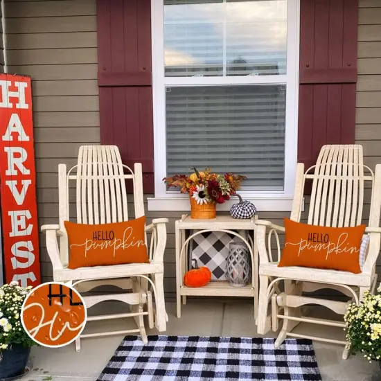 Fall Pillow Covers 12x20 Inch Outdoor Waterproof Rust Hello Pumpkin {3}