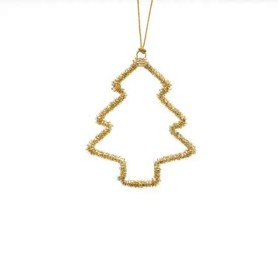 Beaded golden Treen Ornament - Gold - 3.5" x 0.25" x 4" {3}