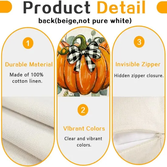 Orange Pumpkin Autumn Thanksgiving Eucalyptus Leaves Harvest Lumbar Outdoor Cushion Case Decoration for Hom {2}