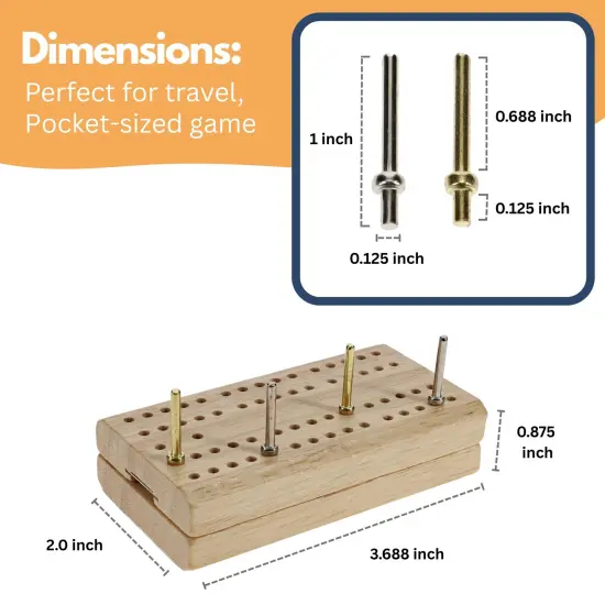 WE Games Mini Travel Cribbage Board - Wood, Folding 2 Player Board with Metal Pegs {3}