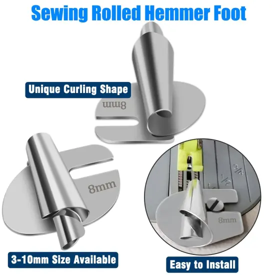 Sewing Rolled Hemmer Foot 8PCS Rolled Hem Presser Foot 3/4/5/6/7/8/9/10mm 8 Sizes Wide Rolling Hem Foot Sewing Machine Presser Feet Hemmer Home Industrial Curved Scroll Hemming Feet {3}