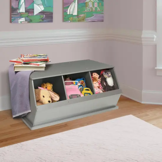 Badger Basket Three Bin Stackable Storage Cubby Silver {2}