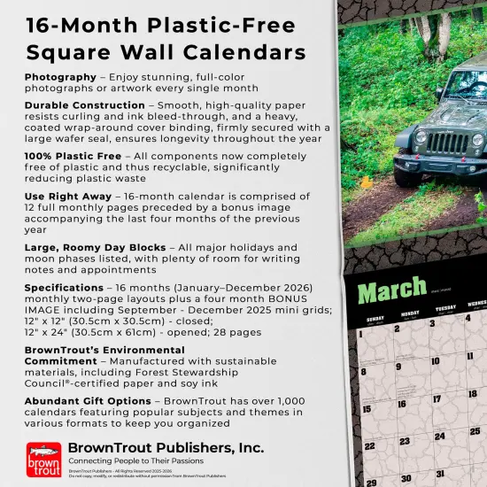 Jeep OFFICIAL | 2026 12 x 24 Inch (Hanging) Monthly Square Wall Calendar | Plastic-Free {6}