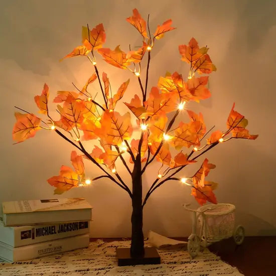 Artificial Fall Lighted Maple Tree 24 LED Thanksgiving Decorations {1}