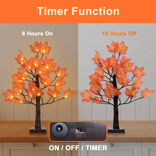24IN Lighted Maple Tree for Fall Decorations, USB & Battery Operated with Timer Table Lights for Home Party Indoor Outdoor Thanksgiving Autumn Harvest Decor {5}