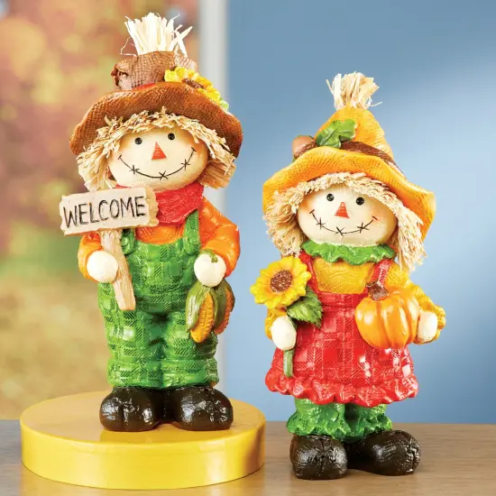 Collections Etc Hand-Painted Harvest Scarecrow Decorative Sitters - Set of 2 {1}