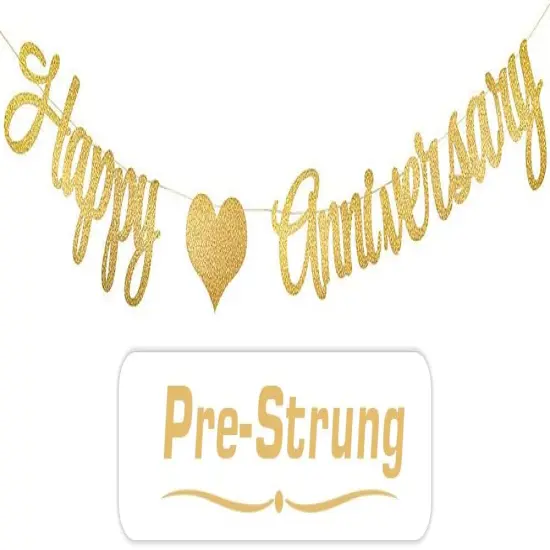 Gold Glittery Happy Anniversary Banner {1}