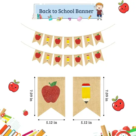 Burlap Apple Pencil Glitter Banner, Back to School Decorations {2}
