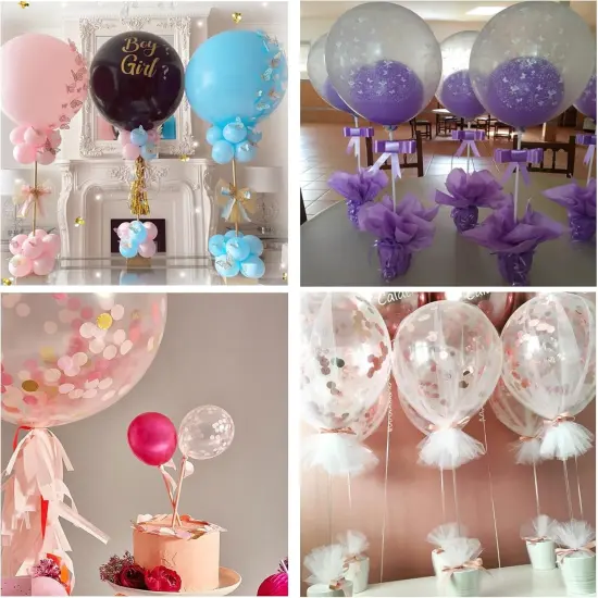 10 Sets Balloon Stick Stand with Base (15.7 inch White) {5}