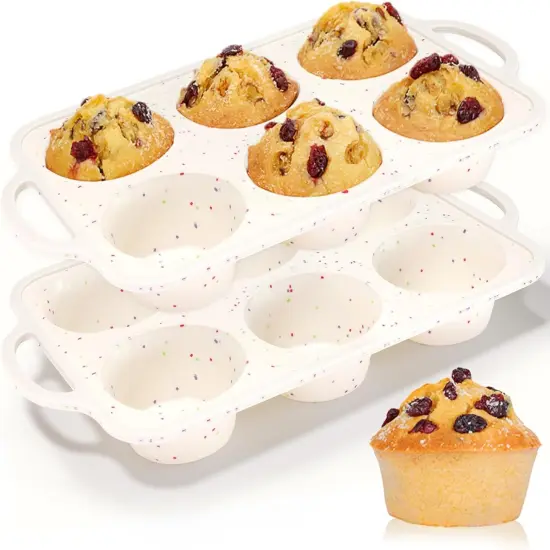 Large Muffin Pan, Metal Reinforced Frame 3.5 Inch Jumbo Silicone Muffin Pan Nonstick 6 Cups for Baking Jumbo Muffin, Frittatas, Jumbo Cupcakes 2 Pack Confetti {1}