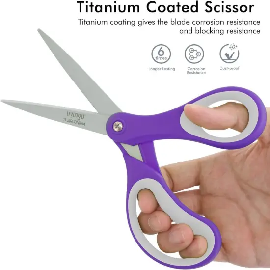 Scissors All Purpose, Student School Scissors, Sharp Titanium Coated Stainless Steel Shears for High Middle School Teacher Crafting, Office Home Sewing Cutting Fabric, 8 inch 3 Pack {3}