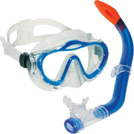 Swimline Youth and Adult Silicone Mask and Dry Top Snorkel with Purge Valve Scuba Set - 14" Blue {4}