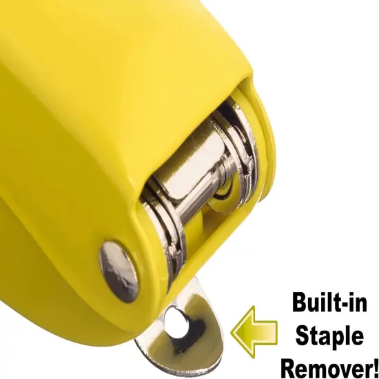 Aria-Plus Half-Strip Mini Stapler - Durable, Compact, and Colorful Stapler for Office and Travel Use, Compatible with Standard 26/6 Staples, Yellow {3}