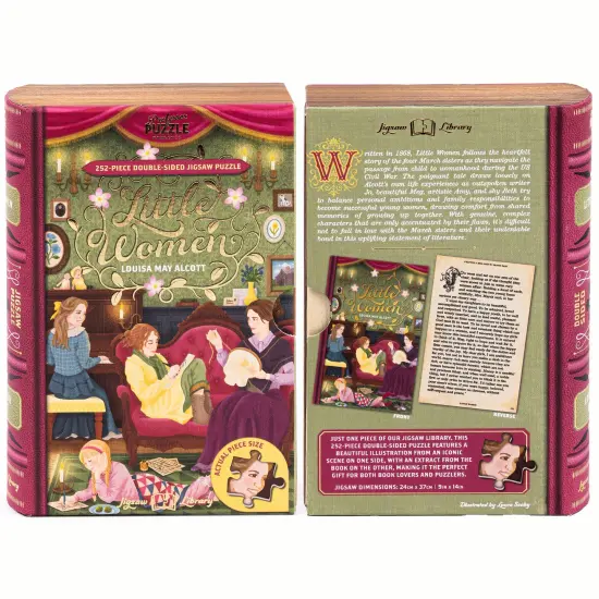 Professor Puzzle: Jigsaw Library - Little Women - 252 Piece Double-Sided Puzzle, Illustrated Book Scene, 19.4x14.5", Collectible Book Shaped Box {7}