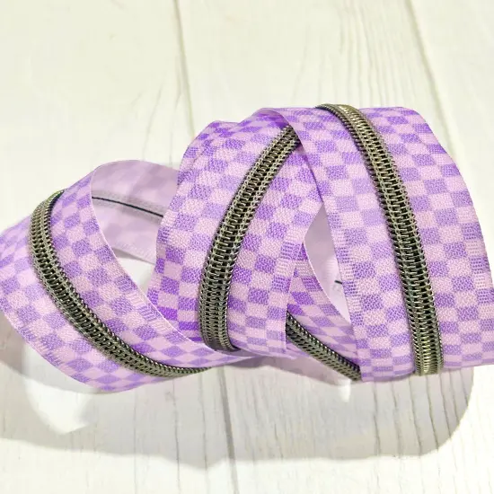 Tonal Check tape with gunmetal teeth Pink {2}