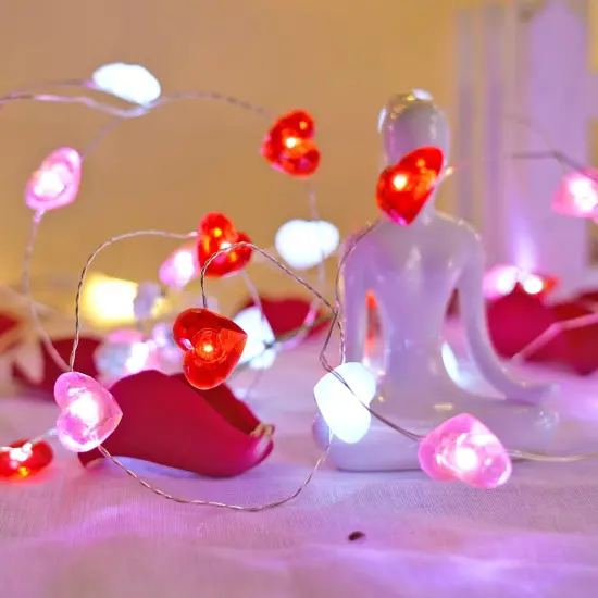 Libreath Valentines Day Decor 10 ft 40 LEDs Red White Pink Heart String Lights Battery Operated Garland Valentines Day Lights with Timer Valentines Day Decorations for The Home Indoor Mother's Day {6}