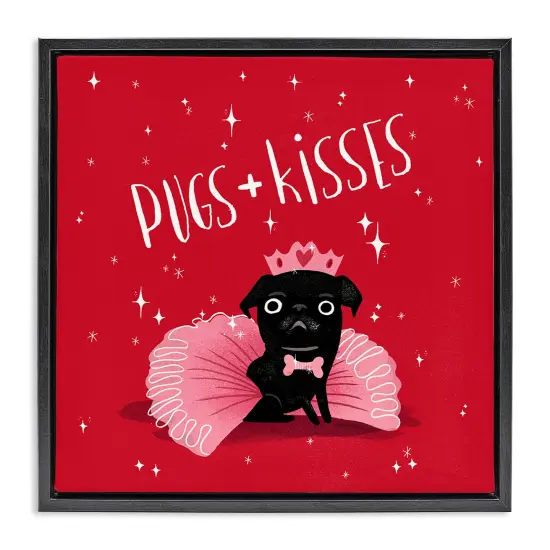 Stupell Industries Pugs & Kisses on Red Framed Floater Canvas Wall Art Design by Leeza Hernandez {1}