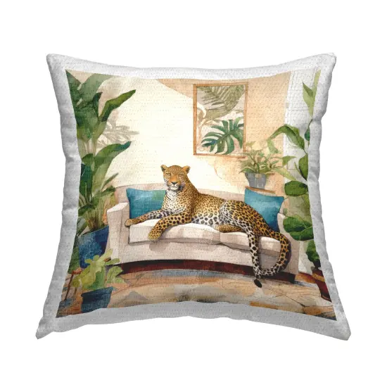 Leopard in Botanical Room Design by Kim Allen Outdoor Printed Pillow {1}