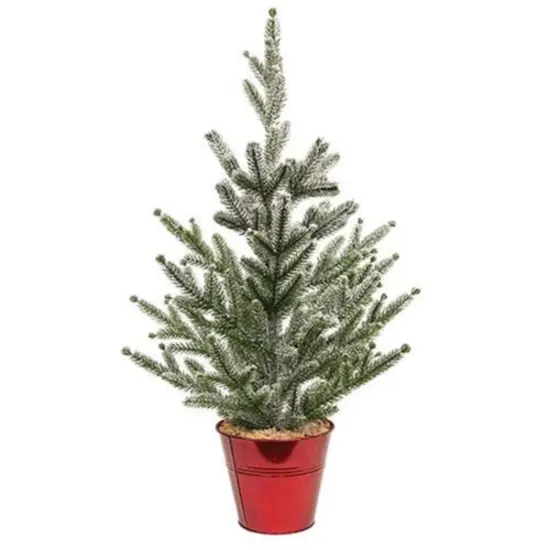 25" Tabletop Christmas Tree with Red Bucket Base, Flocked Artificial Pine for Holiday Decor {1}
