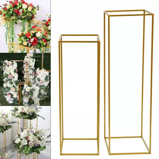 2pcs Gold Metal Flower Stand Wedding Prop Decor Geometric Column Floral Vase {4}