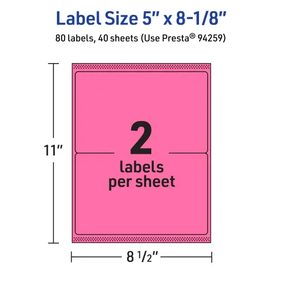 Avery Bright Pink Paper Labels, 5" x 8-1/8" Rectangle {5}