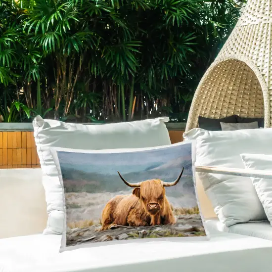 Windswept Highland Cow Design by Kim Allen Outdoor Printed Pillow  {2}