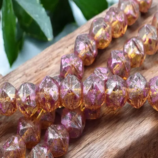 *10* 10mm Pink Washed Crystal Topaz Picasso Antique Cut Round Beads {3}