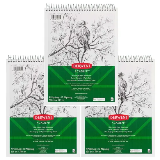 Derwent Academy&trade; Wirebound Sketchbook, 9" x 12", 70 Sheets, Pack of 3 {1}