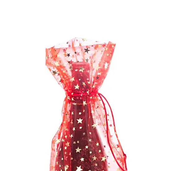 Star Pattern Organza Wine Bags 6.5" x 15" Luxury Gift Wrap {3}
